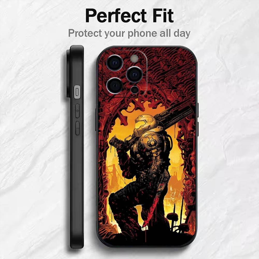 Игровой чехол для телефона D-DOOM с принтом для iPhone 17, 16, 15, 14, 13, 12 Plus, Max, черный, из мягкого силикона