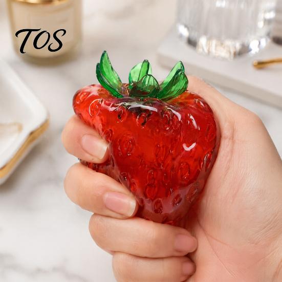 Decompression Toy Clear Strawberry Stress Ball Toy, Giant Red Pink Squeeze Kids Relief for Relieve Stress, Fake Fruit Sensory Fidget Gadget