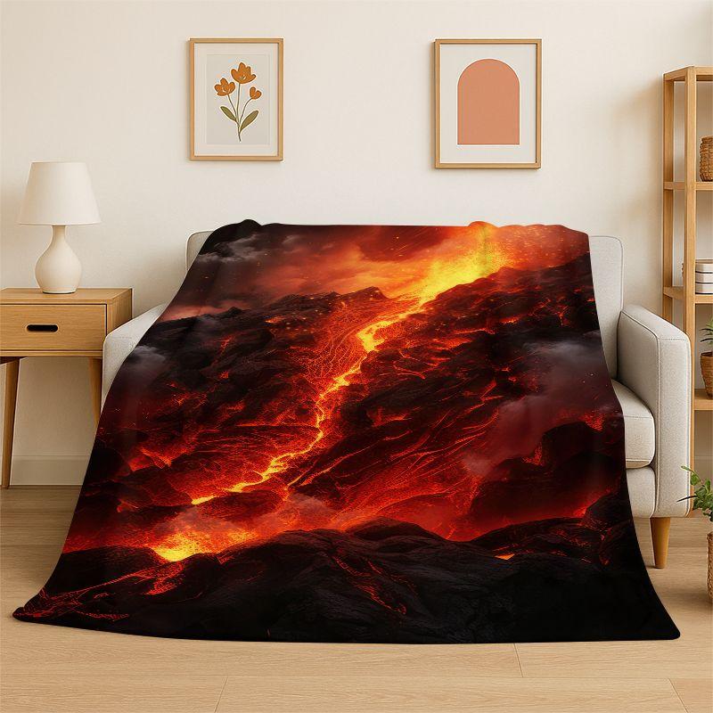 Nature Volcano Eruption Lava Magma Flannel Blanket Soft Throw Blanket for Bedroom Living Room Bed Travel Picnic Nap Cover Gift