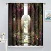 Fantasy Forest Blackout Curtains Mysterious Jungle Forest Round Door Pink Rose Pattern Living Room Curtains Kitchen Bedroom