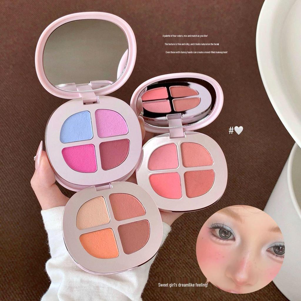 Kakashow Four-Color Blush Palette: Bloom Contour & Highlight for Natural Complexion Brightening.
