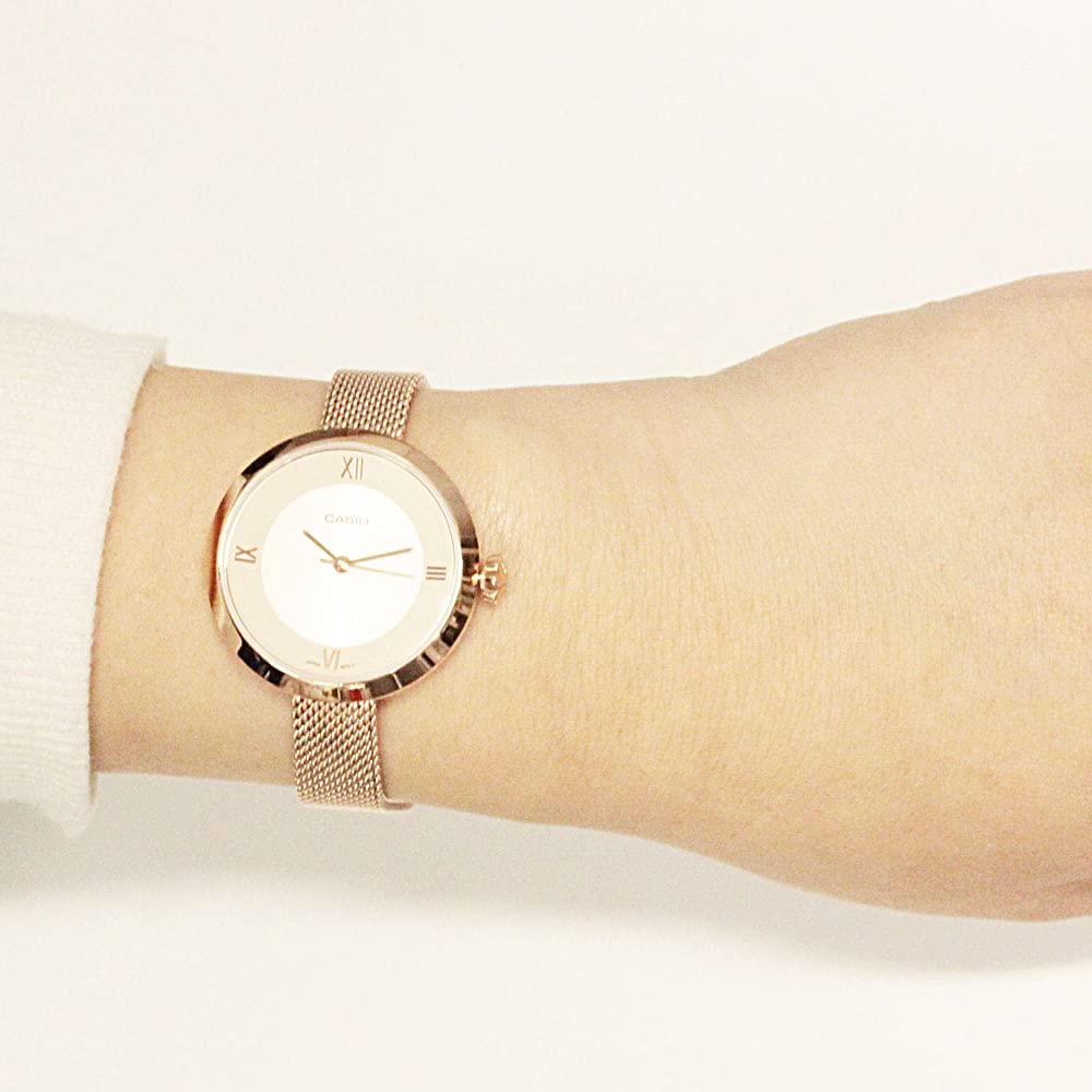 CASIO Standard LTP-E154MPG-4A Women's Analog Quartz Watch Pink Gold Metal Mesh Band Dress Timepiece