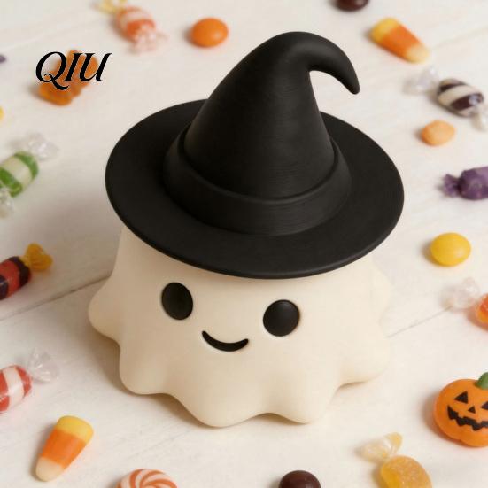 Minimalist Cartoon Ghost Decorations Halloween Ornament, with Wizard Hat, 3D Printed Cute Figurines, Figurines Hat Compact Matte Desktop Statues, for