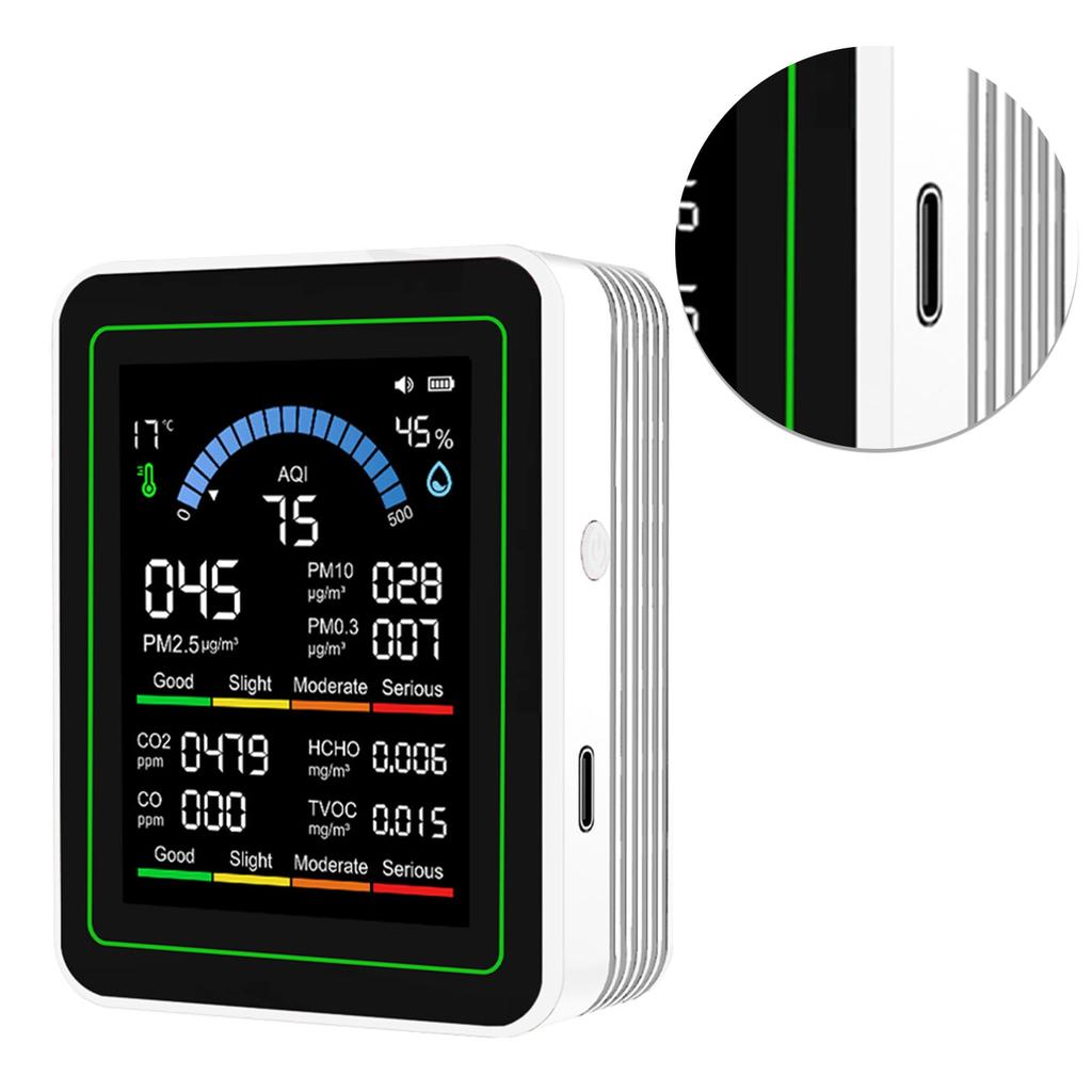 10-в-1 Детектор качества воздуха CO2 TVOC HCHO PM2.5 PM10 PM0.3 Портативный измеритель качества воздуха для дома