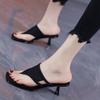 French Outerwear Toe Flip-flops Women 2025 Summer New Middle Heel Not Tired Feet Brown Thin Heel Versatile Cool Slippers