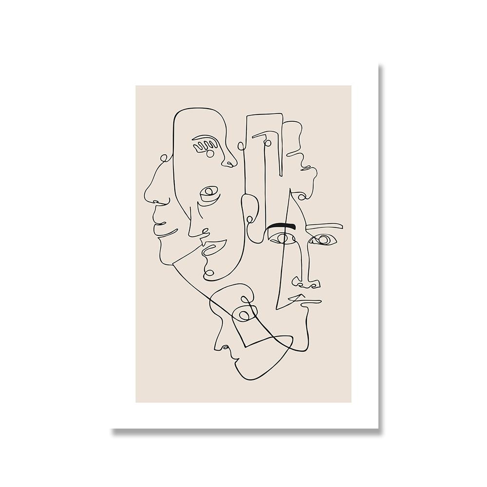 Абстрактные линии лица Галерея искусства Постер Бежевый Черный Холст Картина Модные Бохо Картины Декор Стены Комнаты Интерьер Украшения Дома