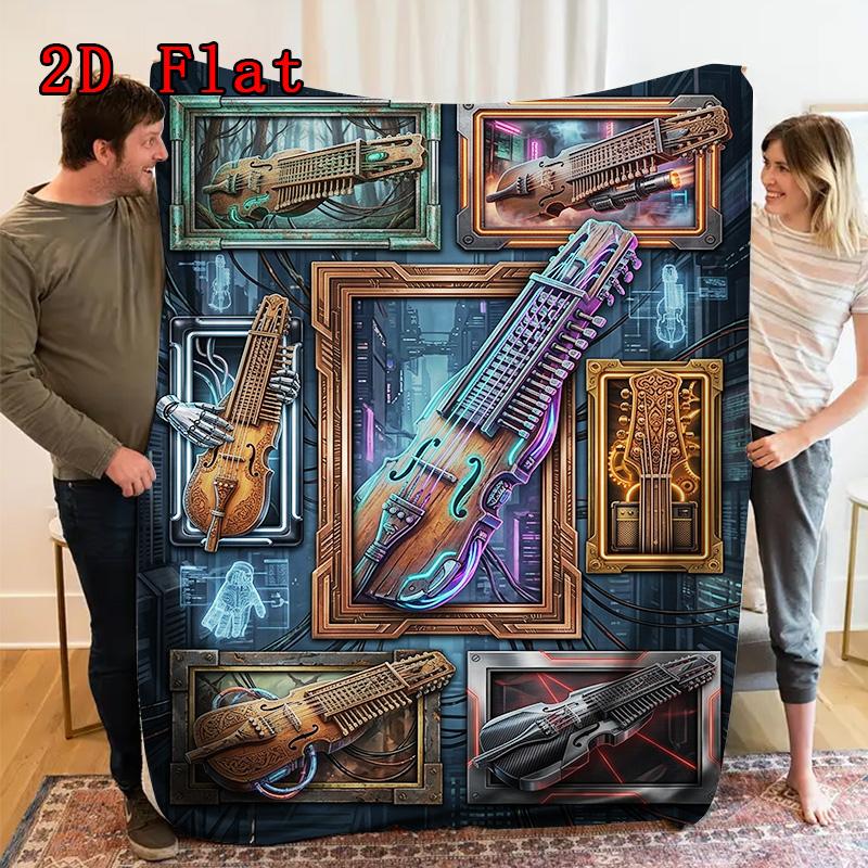 Cybernetic Musical Instruments 2D Flat Pattern Flannel Blanket, High quality All Seasons, Home Decor, Warmth and Comfort, Perfect for Christmas Gifts.