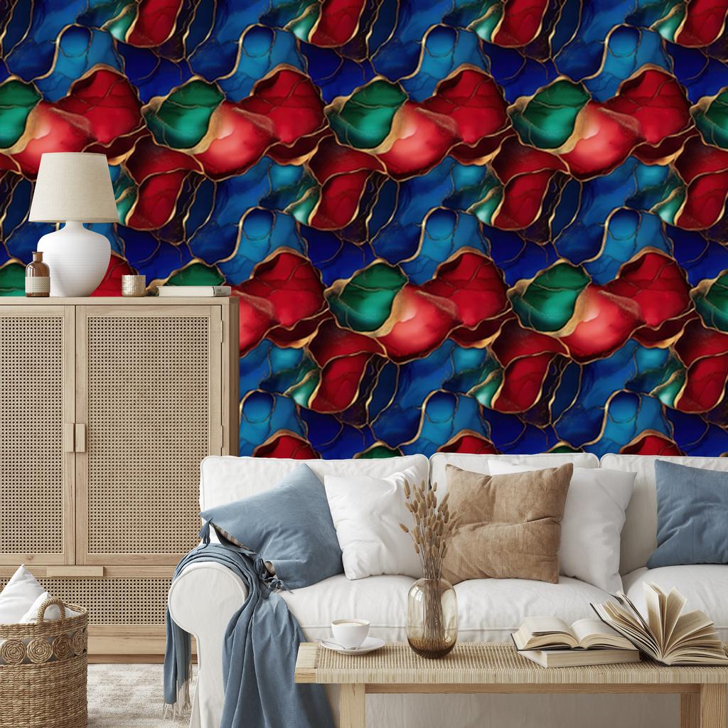 Navy blue, red and burgundy ink wallpaper for living room and bedroom 50x1000