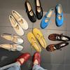 2025 Spring and Autumn New One-word Belt Mary Jane Single Shoes Women's Shallow Mouth Ballet Shoes Flat Red Small Leather Shoes