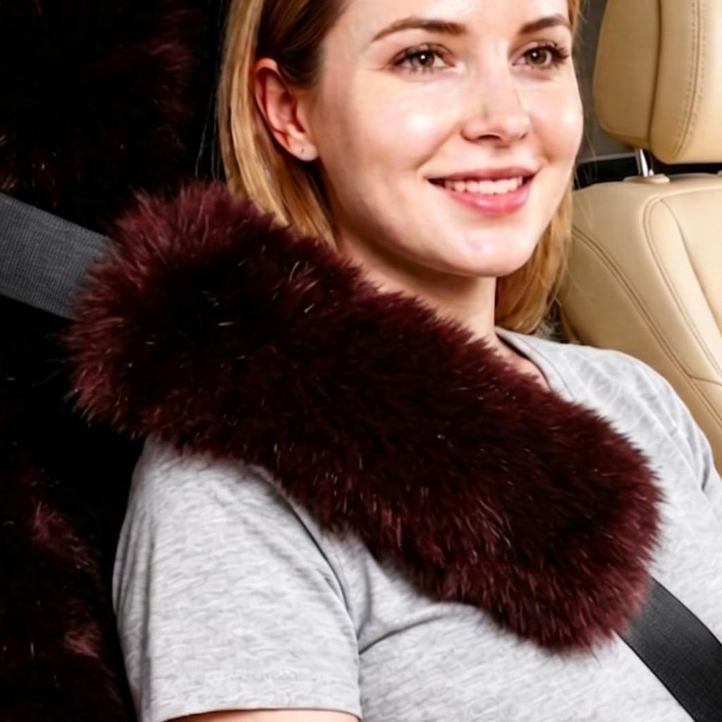 2 Pack Sheepskin Car Seat Belt Cover Pads | Wool Seatbelt Cushions | Fuzzy Soft Seat Belt Should Pad Cushion Protect Neck | Stylish Luxury Appearance