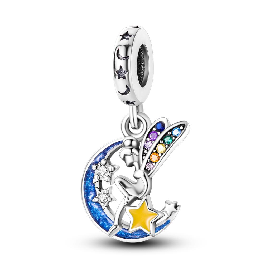 Silver Plated Star Moon Charms Beads for DIY Bracelet Pendant Dangle Women Fine Jewelry Gift