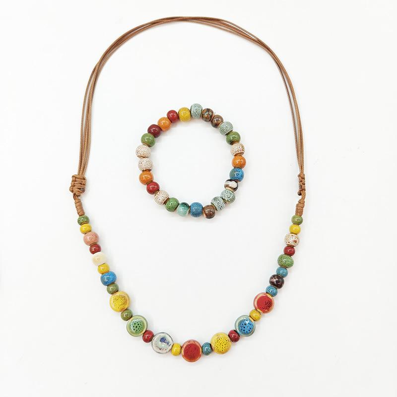 Минималистичный ретро-этнический стиль, высококачественное керамическое ожерелье, красочный комплект браслетов, регулируемое ожерелье ручной работы из плетения из бисера