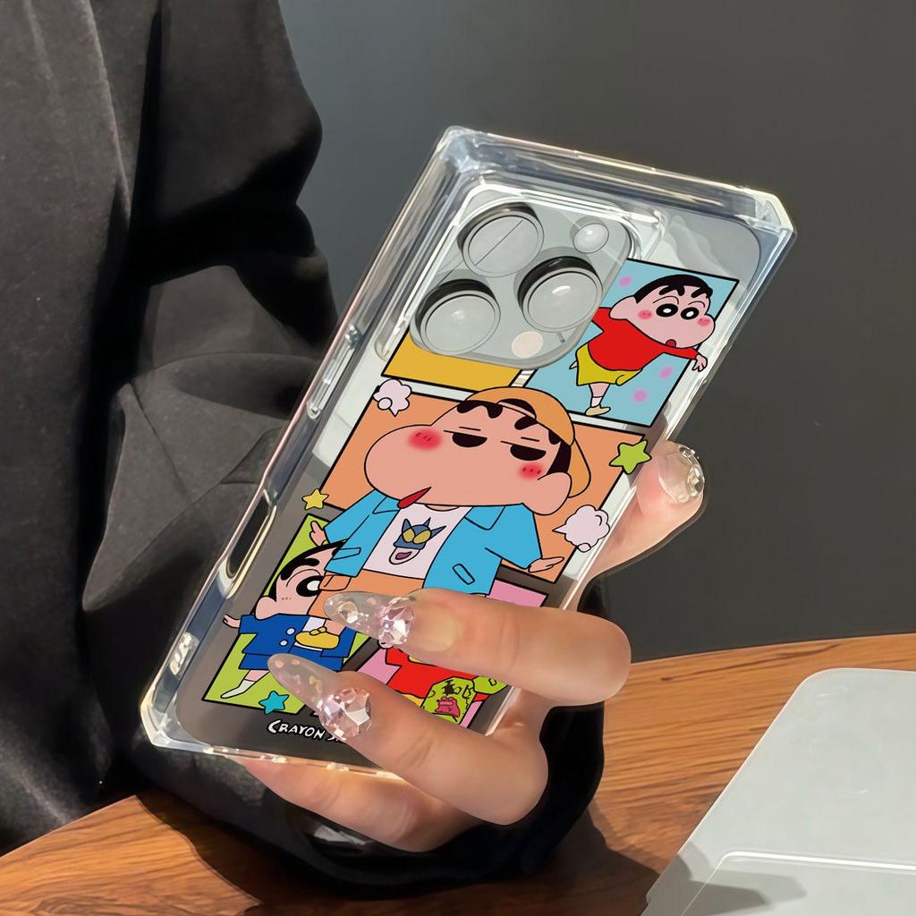 Clear Square Back Tube Case Protection For iPhone 12 11 14 Pro Max 13 16 ProMax 15 Plus Anti-Oxygen,Crayon Shin-chan Pattern Casing
