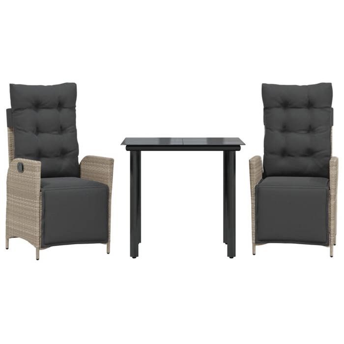 VidaXL Ensemble à Manger de Jardin avec Coussins 3 pcs, Table et Chaises avec Dossier Réglable, Meubles d'Extérieur, 3213469