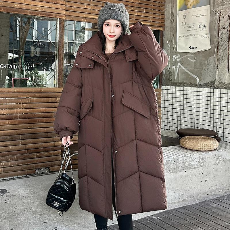 Женский зимний новый модный утепленный свободный теплый хлопковый длинный стеганый пальто с капюшоном выше колена