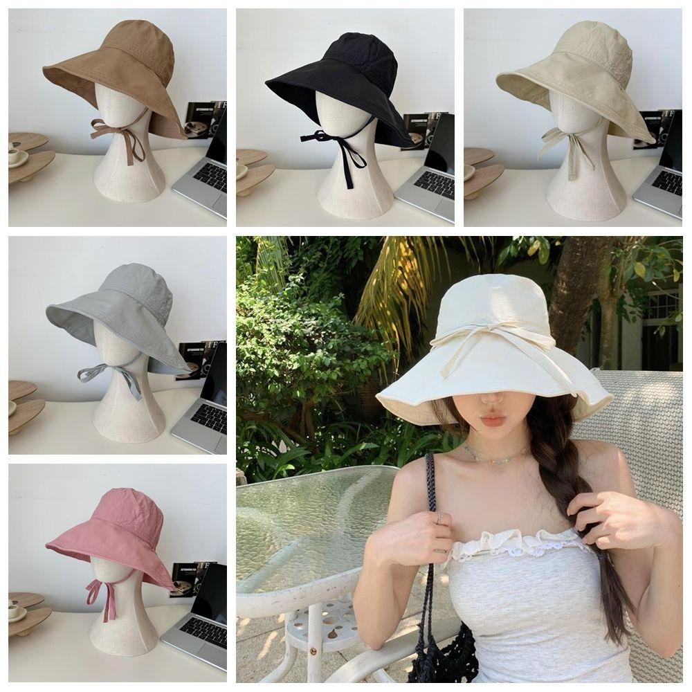 Wide Brim Cover Sunshade Basin Hat Sunshade Outdoor Fishing Cap Lace-up Fisherman Hat Summer