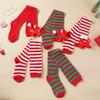Christmas Green Red Women Cotton Stocking Striped Over The Knee Bowknot Long Socks