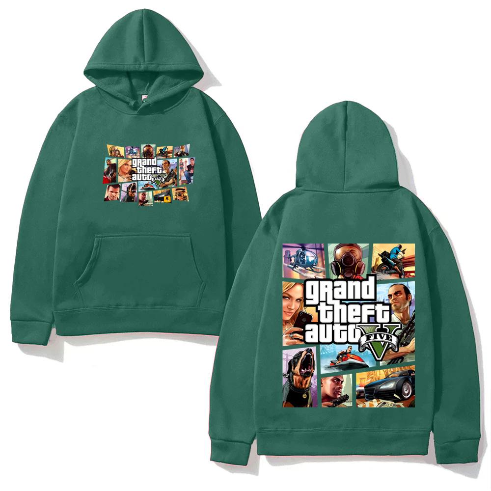 Толстовки с принтом игры Grand Theft Auto V Новый стиль Аниме Принт Осенняя толстовка с капюшоном Мультяшный Флис Мягкая толстовка с капюшоном