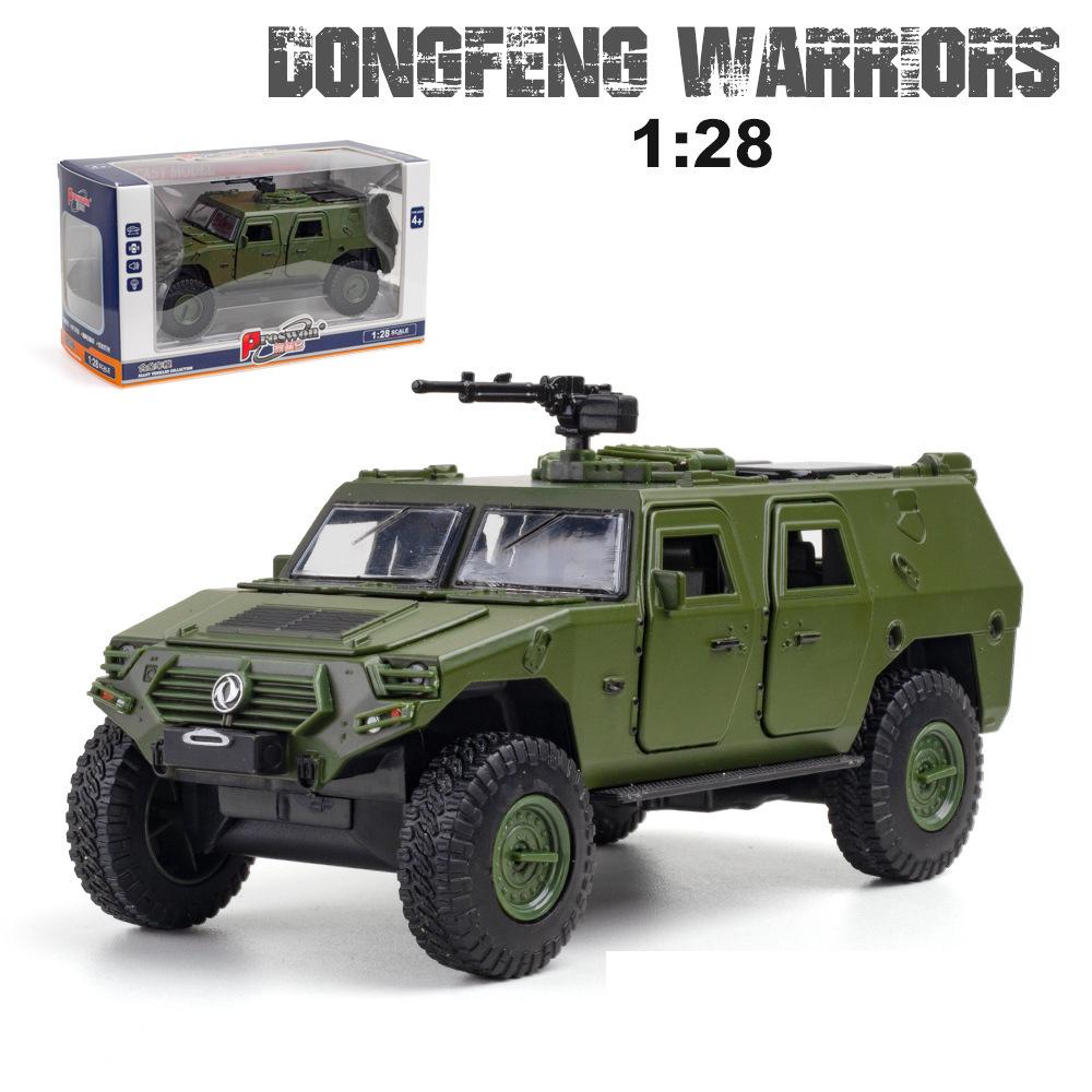 1/28 масштаб Dongfeng Warriors, литая под давлением модель автомобиля из сплава в стиле милитари, игрушечный грузовик с откатным механизмом со звуком и светом для детей и взрослых, подарочная коллекция