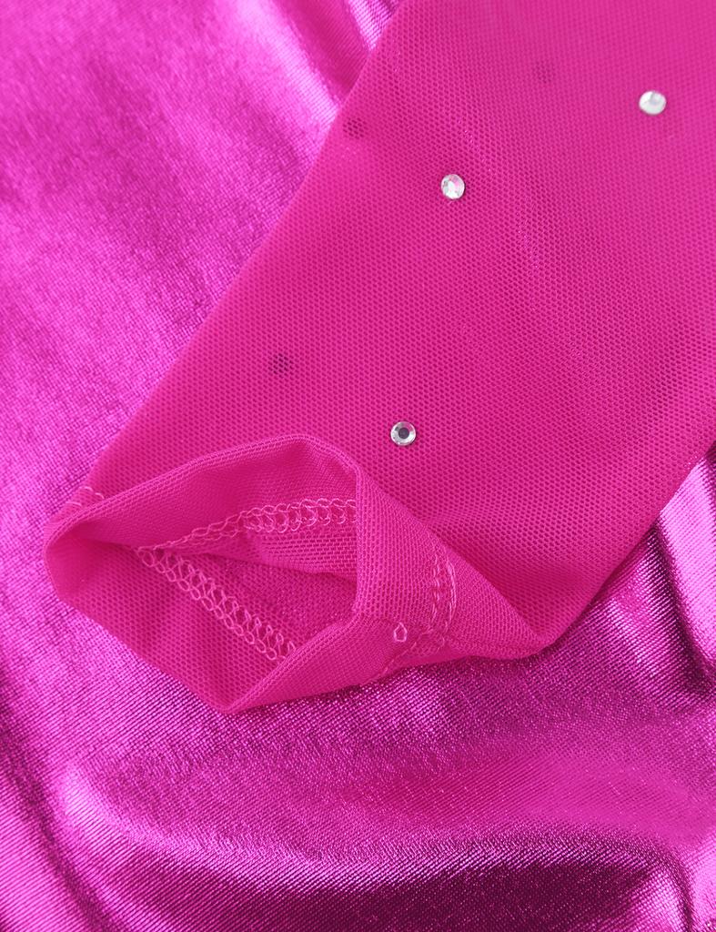 Детский комплект танцевальной одежды для девочек, купальник с длинными рукавами и круглым вырезом, блестящий декор со стразами, комбинезон и шорты