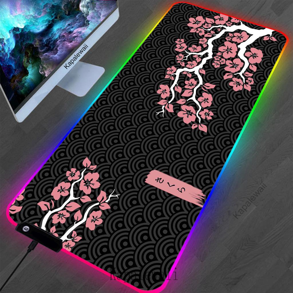 RGB LED Sakura Large Mouse Pad Locking Edge Gamer Mousepad Office Accessories For Desk Mat Non-slip Game Keyboard Pads 900x400mm