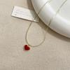 Red heart-shaped titanium steel necklace, female, temperament, fashionable design, small red heart collarbone chain, peach heart pendant for women