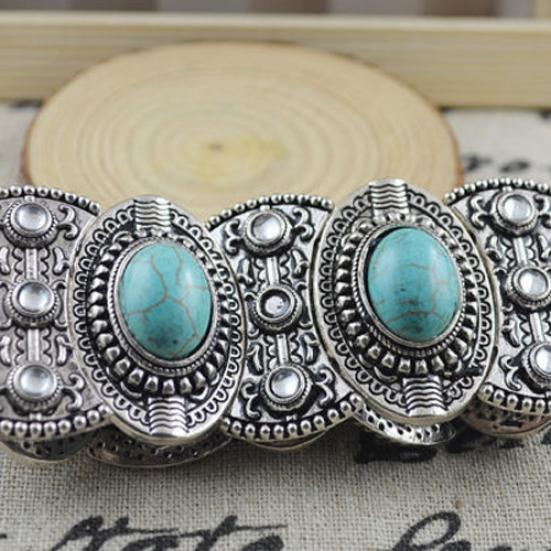 Retro Women's Gift Oval Turquoise Carved Tibetan Bangle Bracelet Boho Jewelry