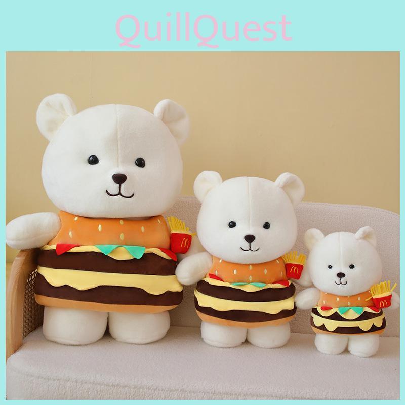 Adorable White Plush Bear Toy Creative Burger Bear Stuffed Animal Includes Pp Cotton