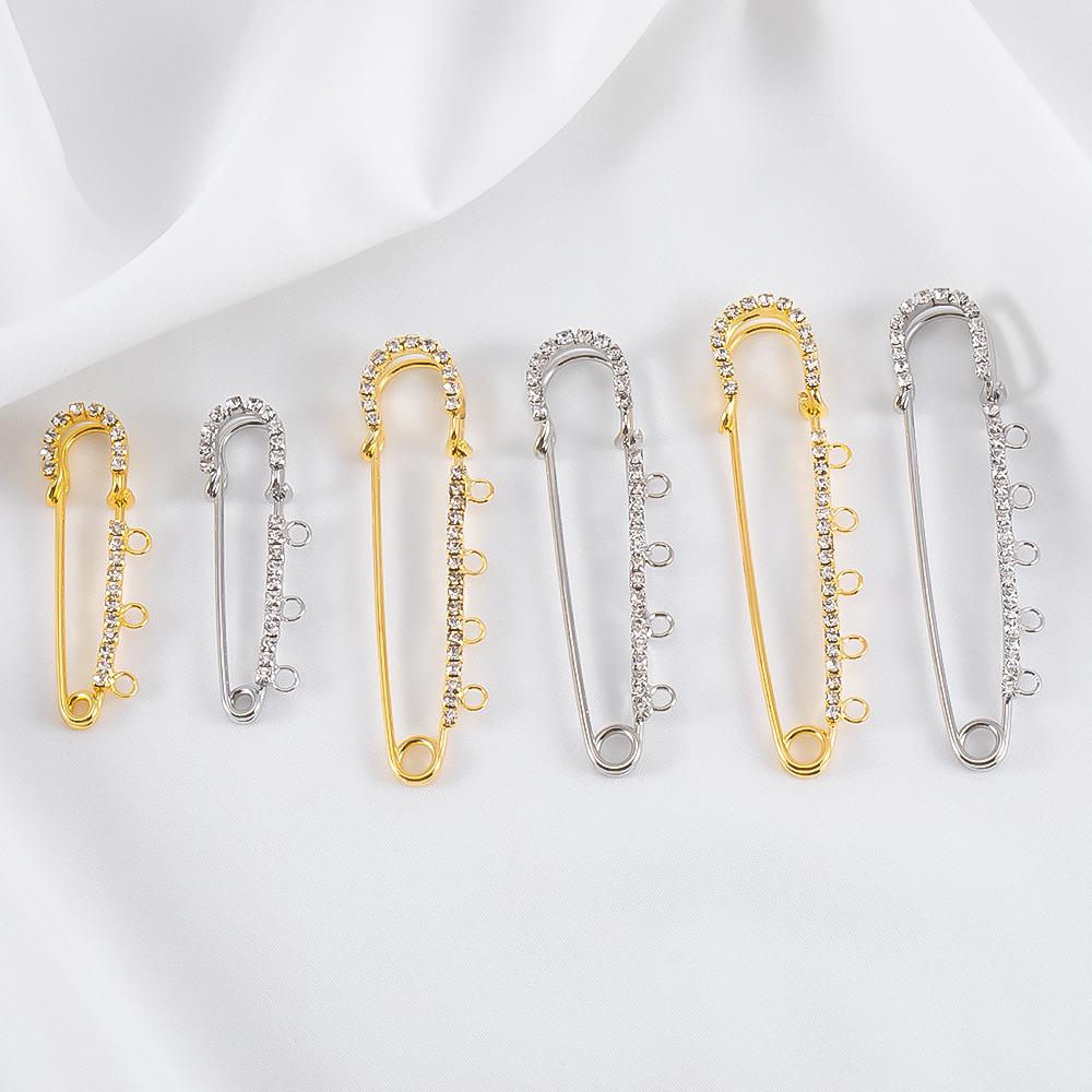5pcs Rhinestone Large Safety Pins Crystal Brooch with 3/4/5 Loops for DIY Blankets Skirts Knitted Fabric Crafts Jewelry Findings