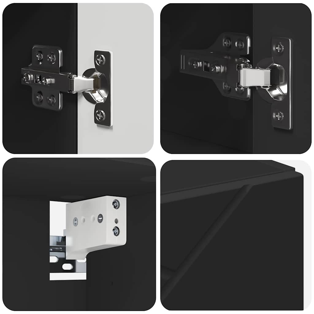 Bathroom Furniture Set with Door 4 pcs Black Plywood and Metal