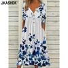 Женская мода лето-весна с цветочным узором и принтом с коротким рукавом и v-образным вырезом, свободная талия, повседневные платья