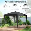 Foldable Gazebo 3x3 M Adjustable Height With Central Light And Remote Control In Metal And Polyester Black