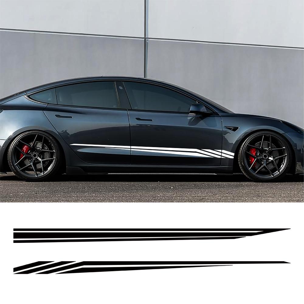 2PCS For Tesla Model 3 Car Body Side Sticker Striped racing style Decor Decal Vinyl Cover Auto Tuning Accessories ysa3