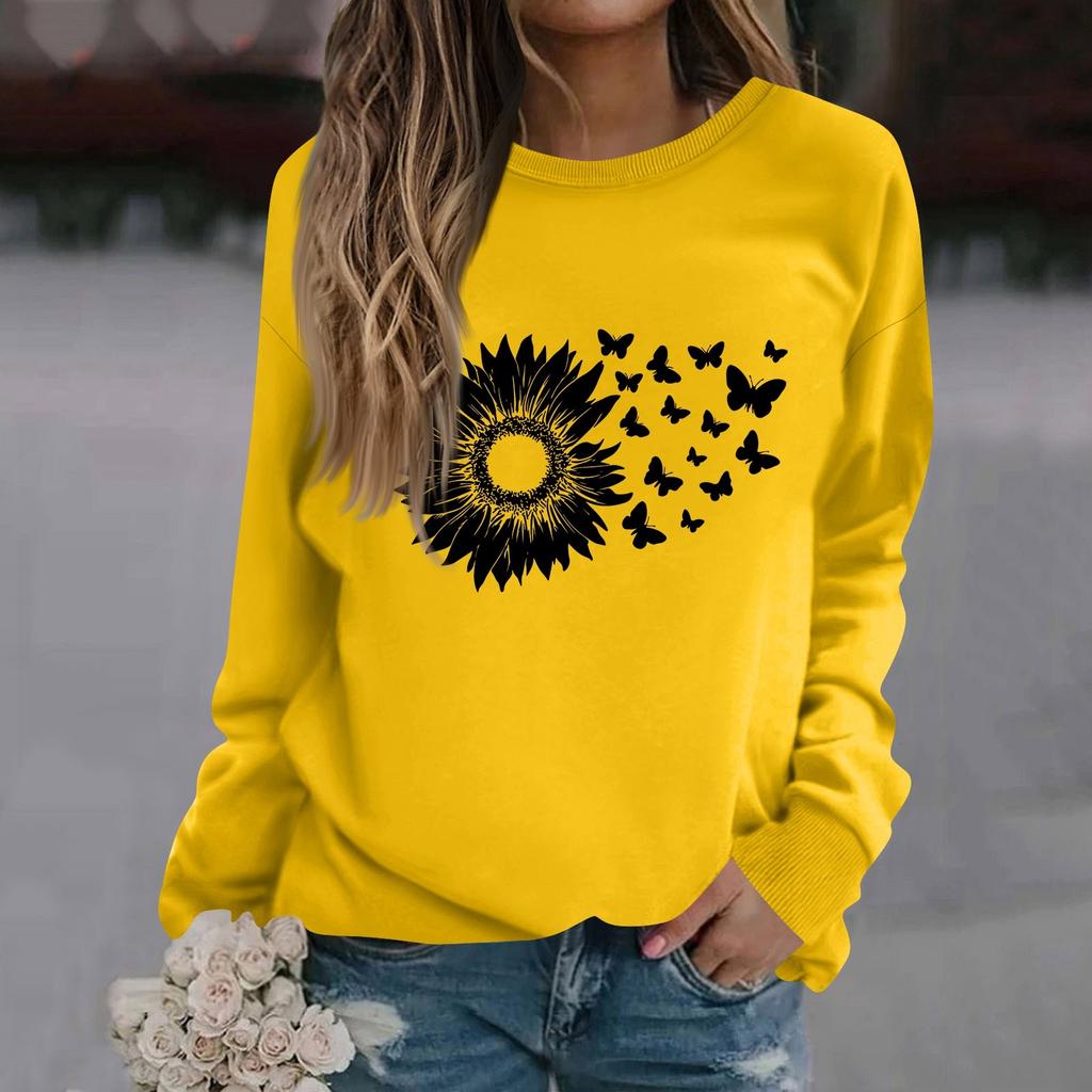 Женская модная повседневная толстовка с длинным рукавом и круглым вырезом с принтом