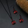 Ladybug Necklace And Earring Set Cute Mini Seven Star Ladybug Pendant Black Chain Red Crystal Accents Charming Costume Jewelry