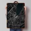 Geneva City Map Switzerland Dark Printing Poster Customized Retro Wall Art Vintage Metal Signs for Room Home Decor Items House