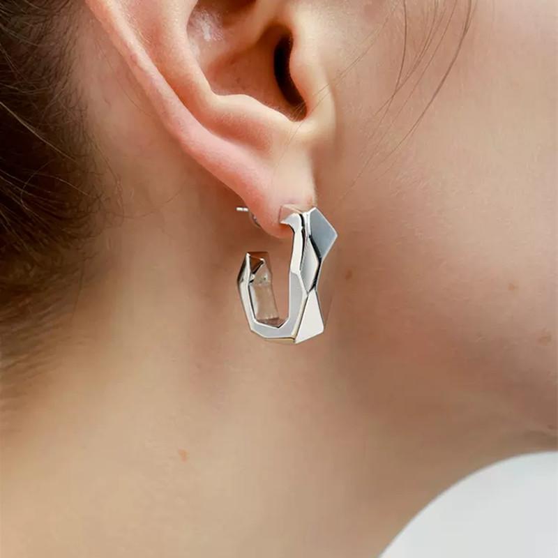 Huitan Geometric Hoop Earrings for Women Metal Color Fashion Contracted Girls Ear Piercing Earrings Modern Jewelry
