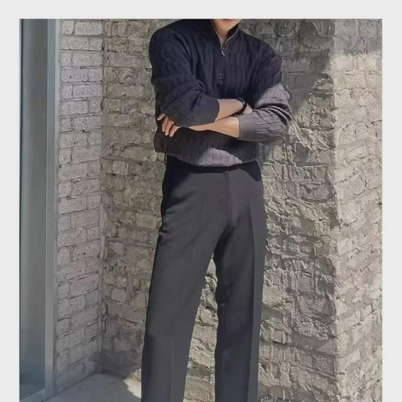 2023 Мужской модный свитер-пуловер с высоким воротником на молнии - Корейский стиль, зимний свободный крой