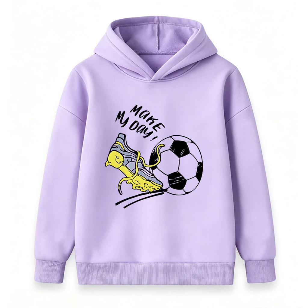 Kids Boys Girls Pullover Hoodie, Funny Cartoon Soccer Sneaker Make My Day Printed Casual Soft Warm Sport Hooded Sweatshirt for Daily Wear