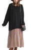 Gold Japan Plus Size Long Size 4L Women's Dress, Sleeve, Knit, Pleated, V-Neck, Black, Bro-swnsn05,
