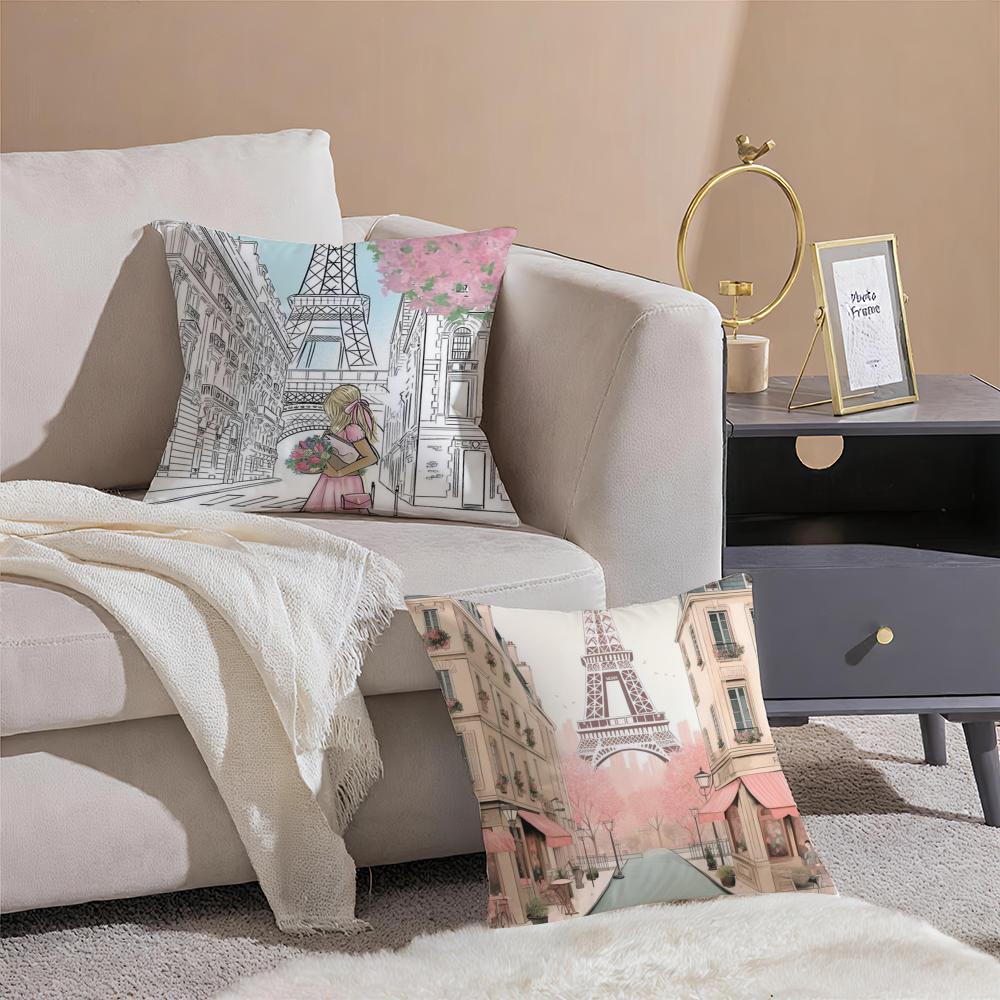 Classic France Eiffel Tower Cushion Cover Throw Pillow Cover Hidden Button Durable Polyester Chair Cushion