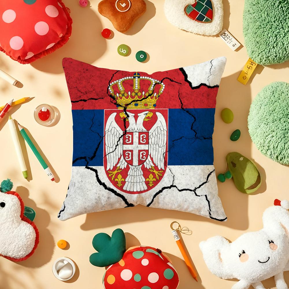 Serbia flag Cushion Cover Plush Fabric Soft DoubleSided Printed Sofa Warm Winter Home Gift Pillow Cover