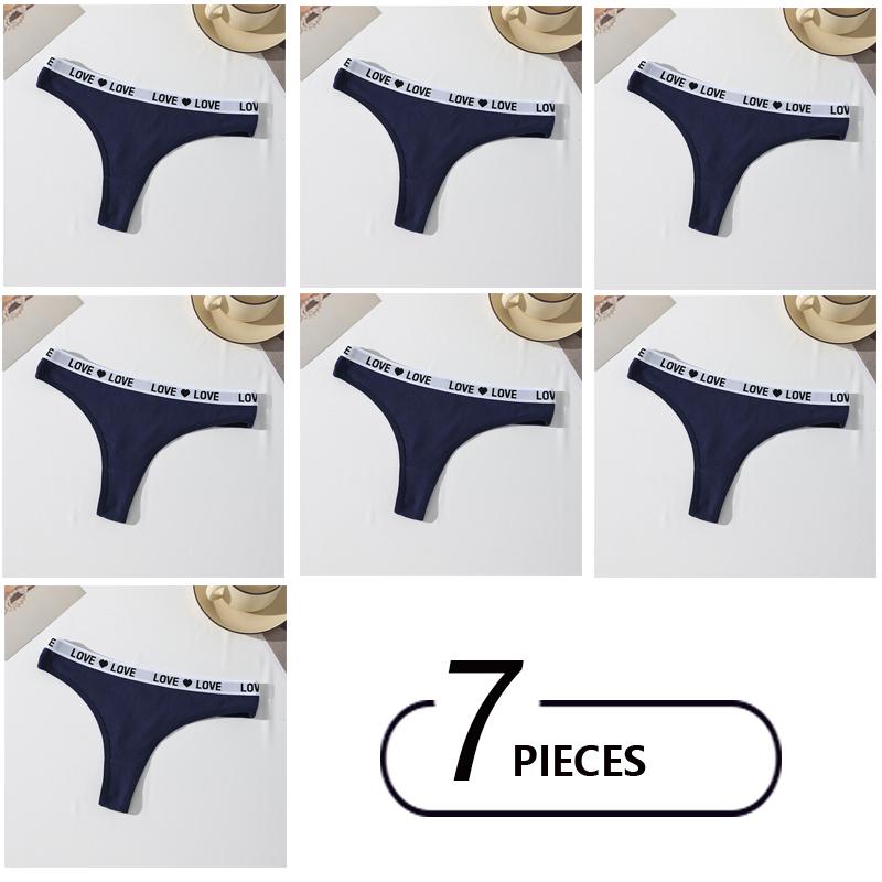 7Pcs Cotton Women Thongs Sexy Low Waist Panties Underwear Letter Girls Briefs Female Lingerie G-String Breathable Ladies Pantys