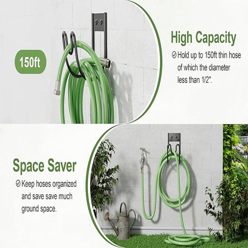 Black Garden Hose Hook Wall Mount Hose Holder With Slots For Hose Extension Cords