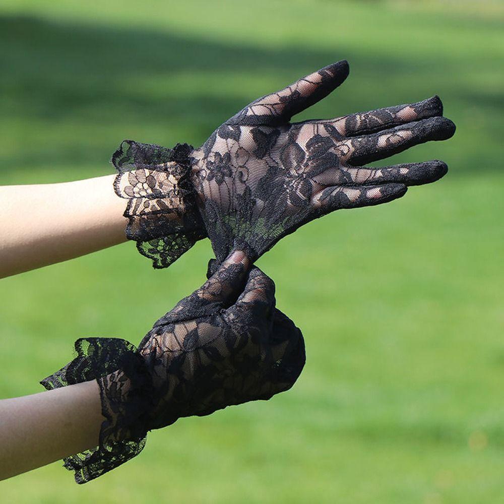 Thin Lace Flower Gloves Transparent Mesh Hollow Gloves Elegant Summer Mittens  Wedding