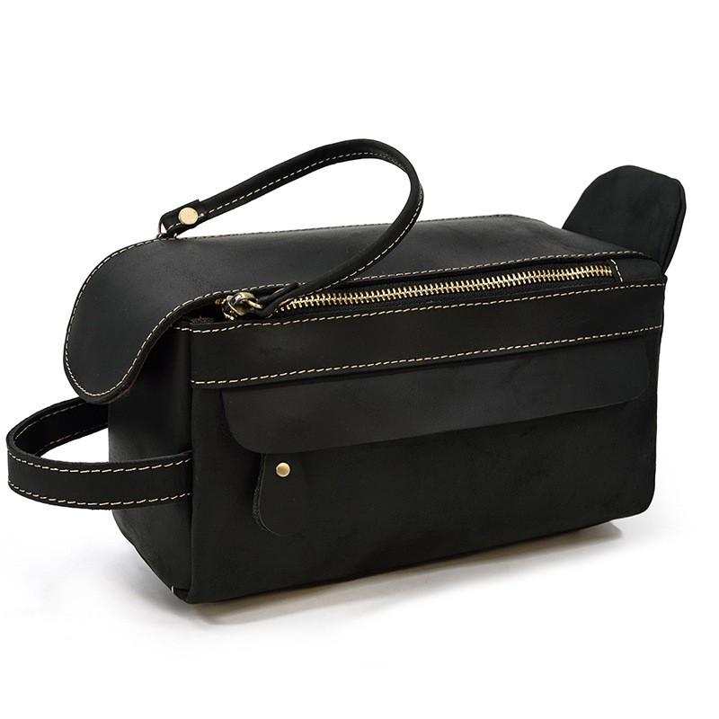 Vintage Full-Grain Leather Toiletry Bag With Zip Multi-Compartment Cosmetic Organizer Travel Daily Use