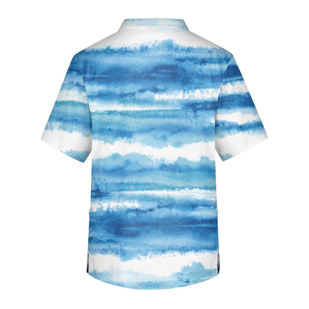 Мужская рабочая блузка с короткими рукавами и v-образным вырезом с принтом, топ с нагрудным карманом