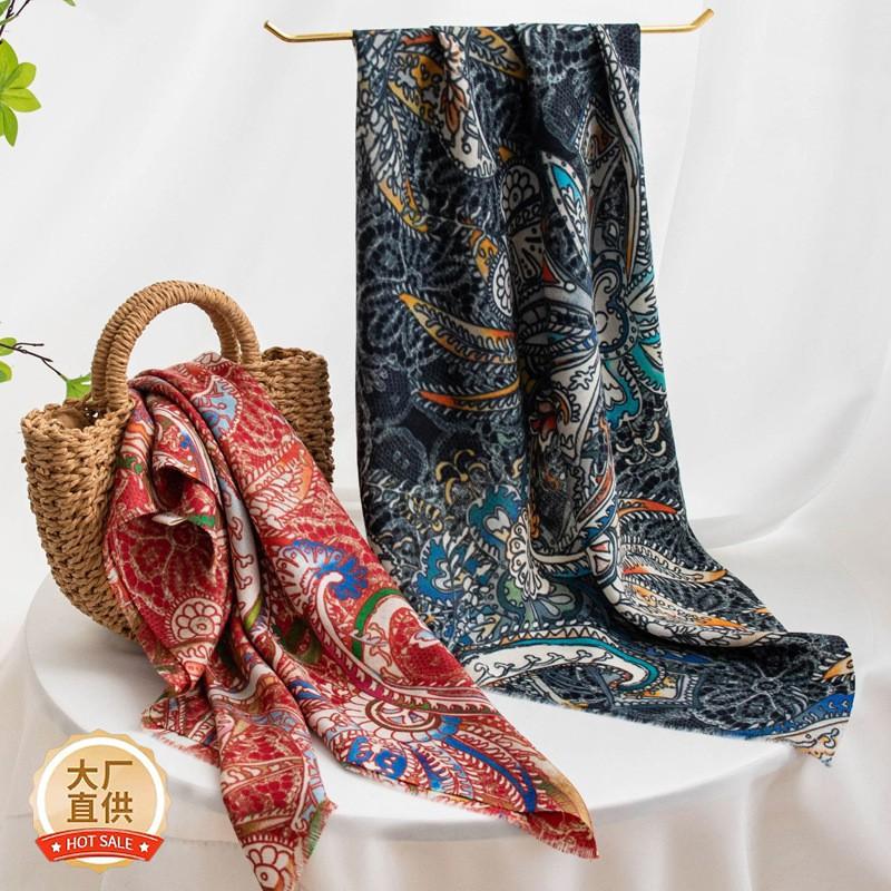 Printed Wool Square Scarf 65cm Fashion Versatile Shawl Neck Wrap Women