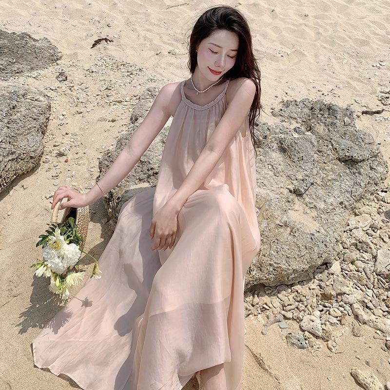 Sanya Seaside Tencel Halter Neck Fairy Летняя узкая длинная юбка