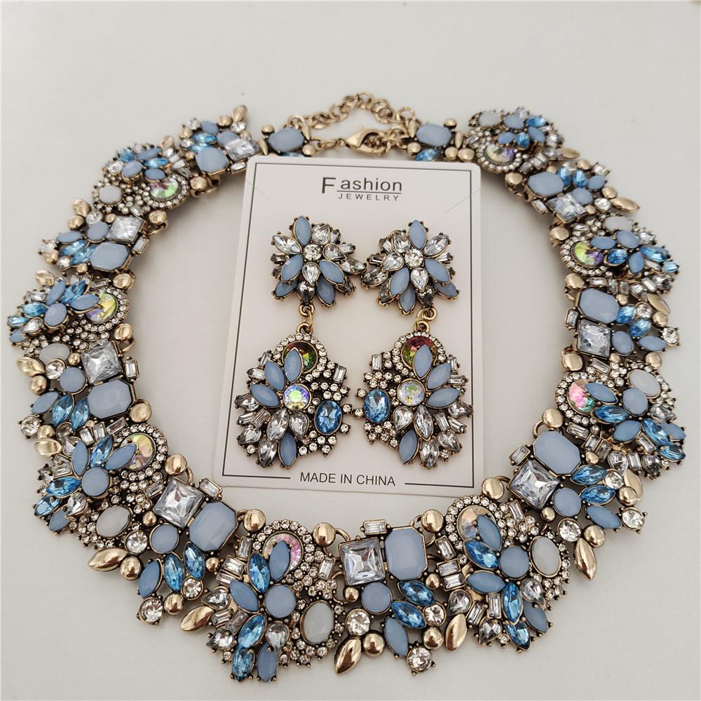 2026 New Fashion Crystal Rhinestones Large Collar Choker Necklace Earrings Women Jewelry Sets Indian Statement Wedding Necklace